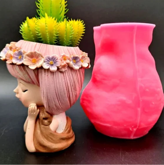 Viso Bambina Vaso di 8.9 cm. Stampo in silicone anche per Candele