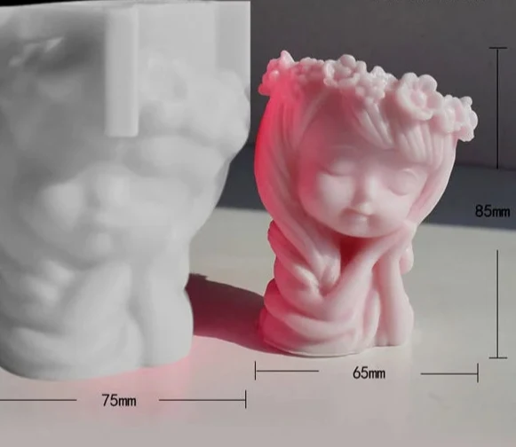 Viso Bambina Vaso di 8.9 cm. Stampo in silicone anche per Candele