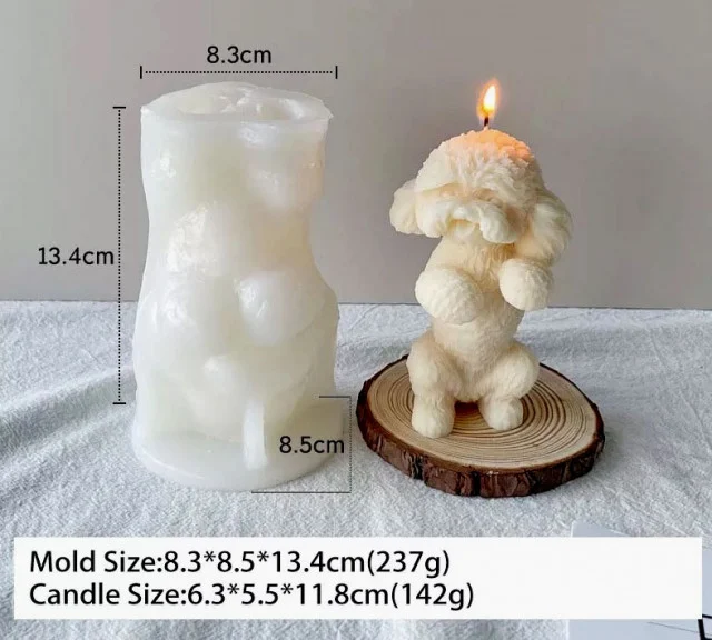 Cagnolino in piedi di 13.4 x 8.5 x 8.3 cm. Stampo Cane in silicone anche per Candele