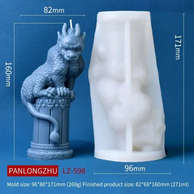 Drago su colonna di 16 cm. Stampo in silicone anche per Candele