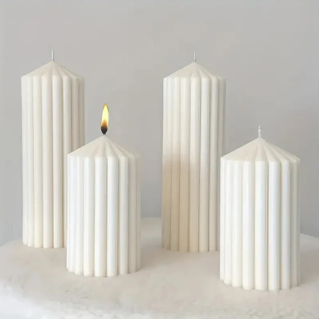 Set di 2 stampi Colonna Geometrica a Righe di 11.6 e 7.7 cm. Stampo in silicone anche per Candele