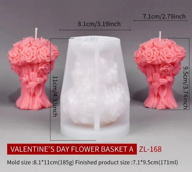 Bellissimo stampo Candela Vaso con Mazzo di Rose di 9.5 cm in silicone