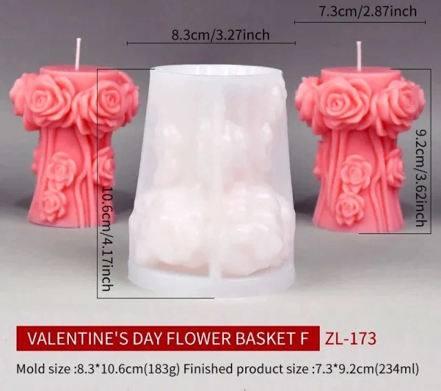 Bellissimo stampo Candela Vaso con Mazzo di Rose di 9.2 cm in silicone