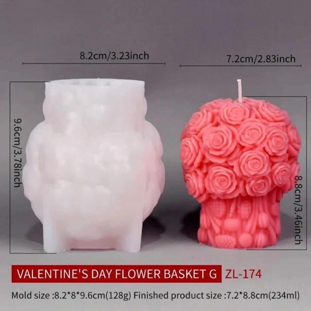 Bellissimo stampo Candela Vaso con Mazzo di Rose di 8.8 cm in silicone
