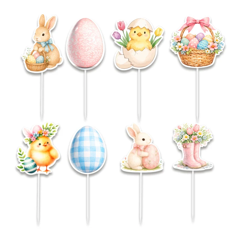 CAKE TOPPER PAPEL PASCUA 8 MODELOS 8 UNIDADES