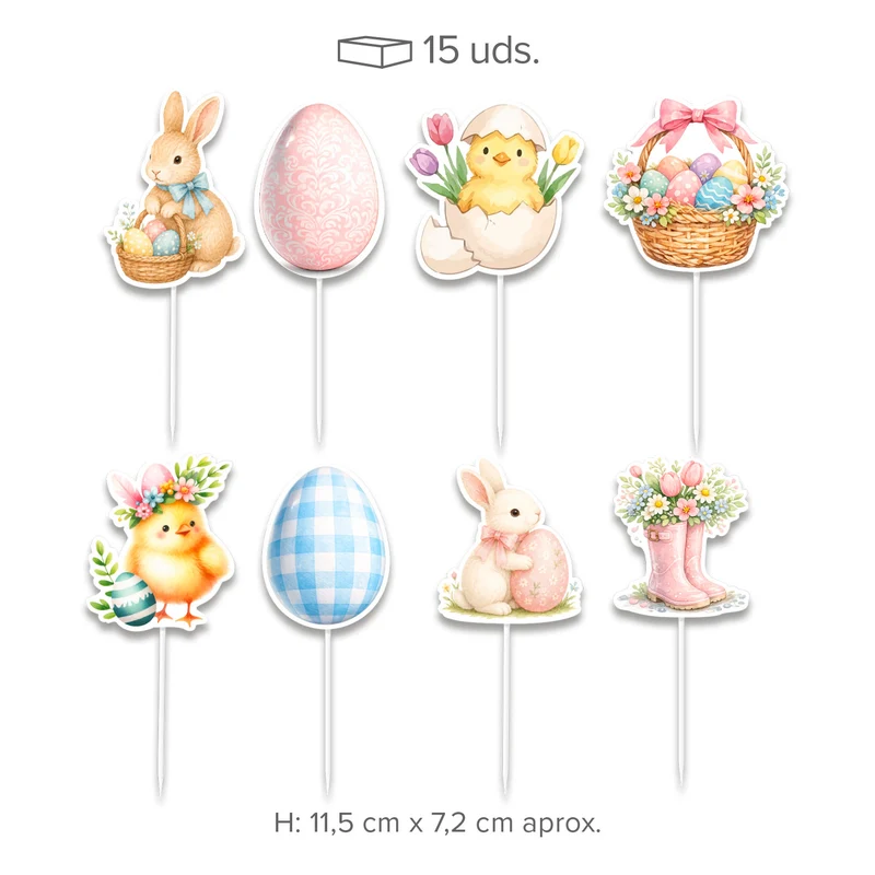 CAKE TOPPER PAPEL PASCUA 8 MODELOS 8 UNIDADES