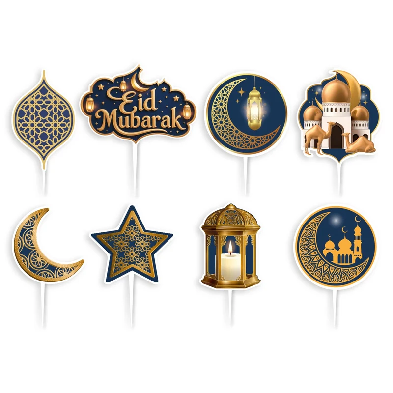 CAKE TOPPERS PAPEL EID MUBARAK 8 MODELOS 16 UNIDADES