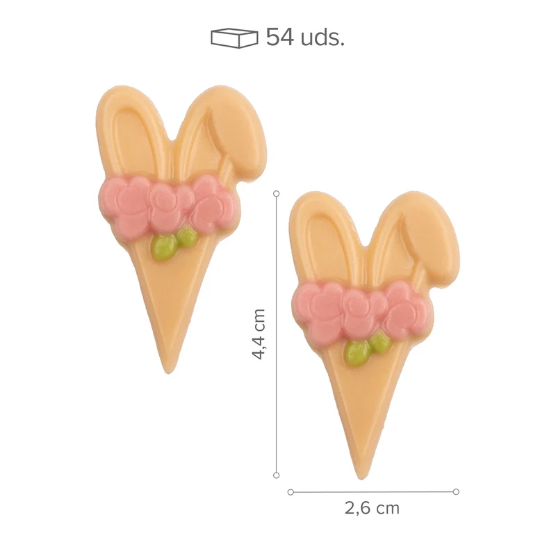 DECORACION CHOCO BLC Y LECHE OREJAS CONEJO CON FLORES 90UDS