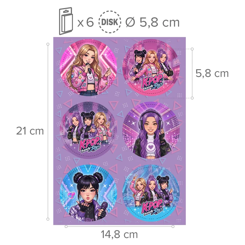 MIX DISCOS COMESTIBLES KPOP KANDY STARS ZERO 6U Ø 5,8CM