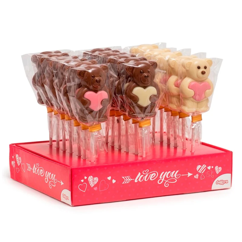 PIRULETA CHOCOLATE OSITO CORAZON ROSA 20GR