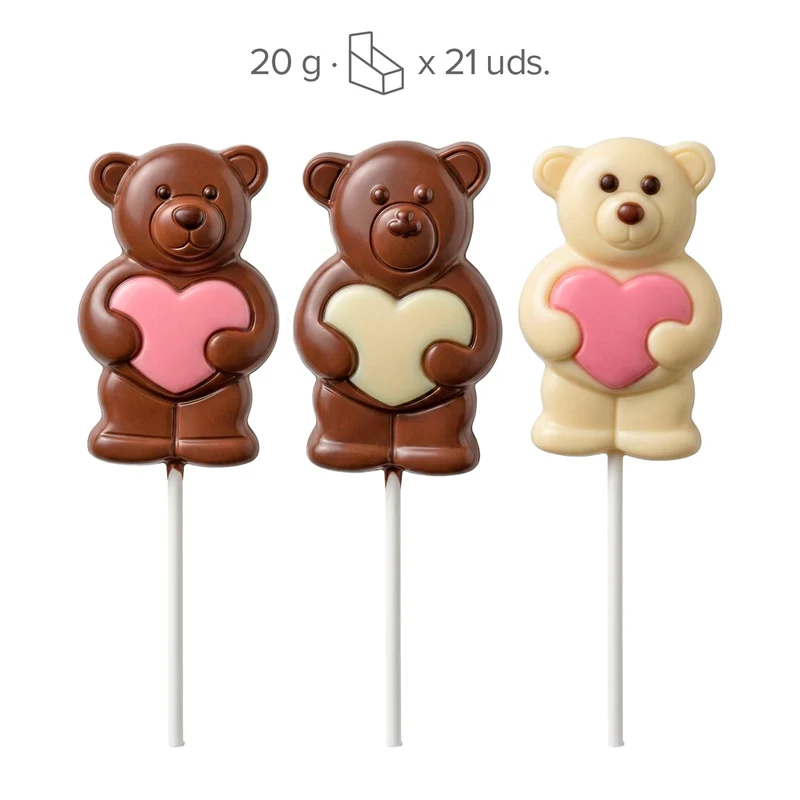 PIRULETA CHOCOLATE OSITO CORAZON ROSA 20GR