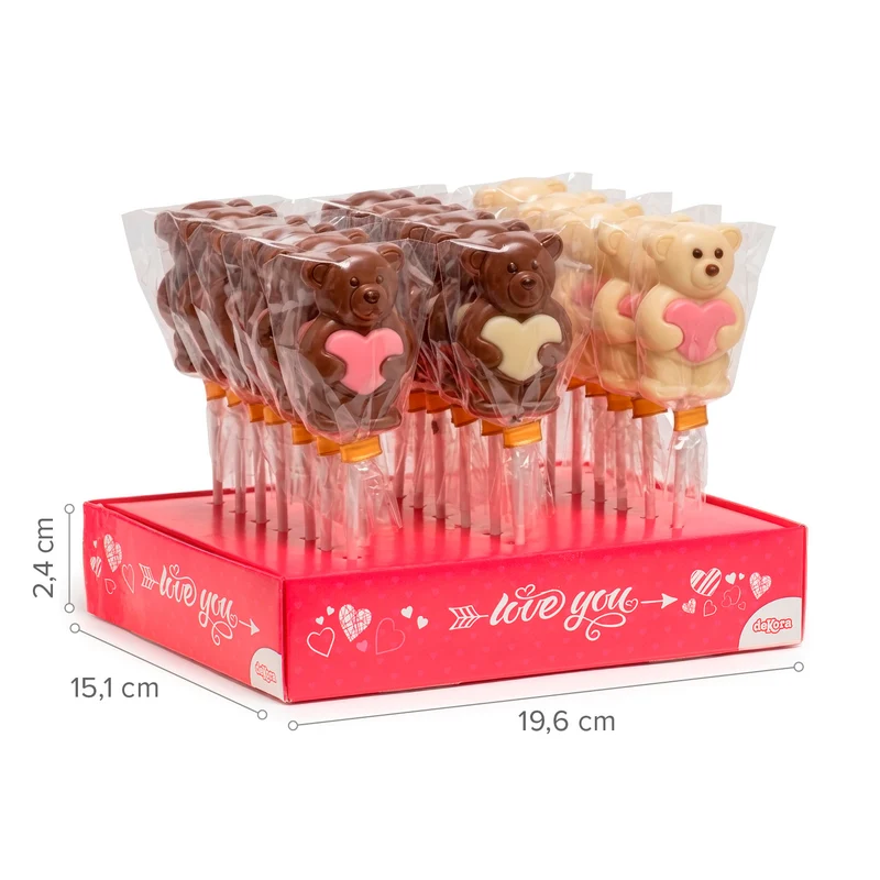 PIRULETA CHOCOLATE OSITO CORAZON ROSA 20GR