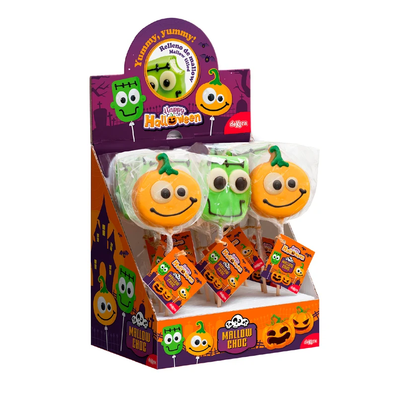 PIRULETA MALLOW CHOC HALLOWEEN SURT. CALABAZA Y FRANKI 30GR
