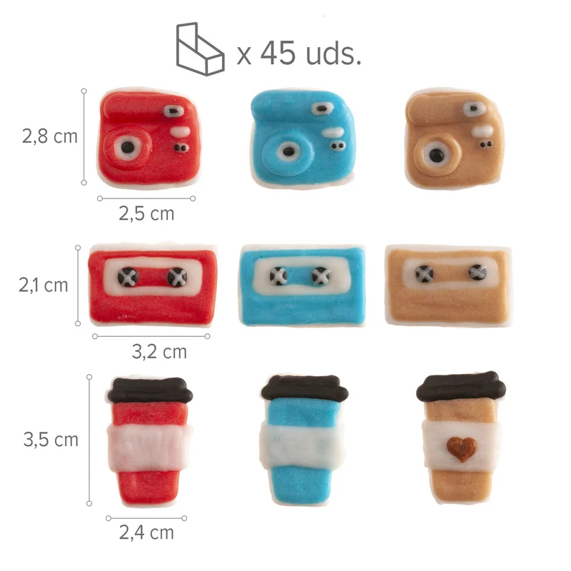 DECORACIÓN AZÚCAR 2D ICONOS URBANOS 3 MODELOS 45UDS