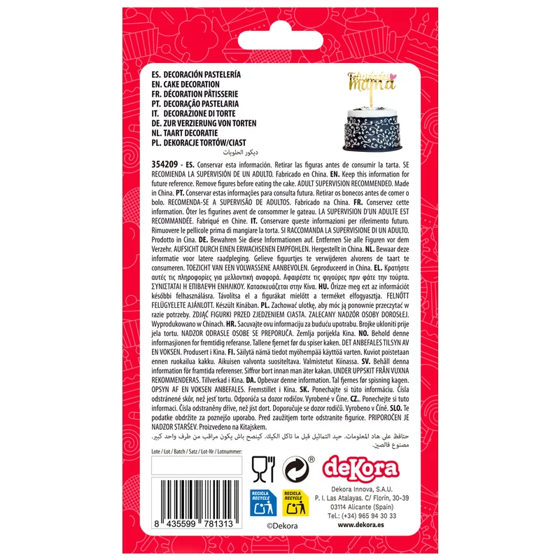 CAKE TOPPER FELICIDADES MAMÁ CORAZÓN DORADO 11X14,5CM