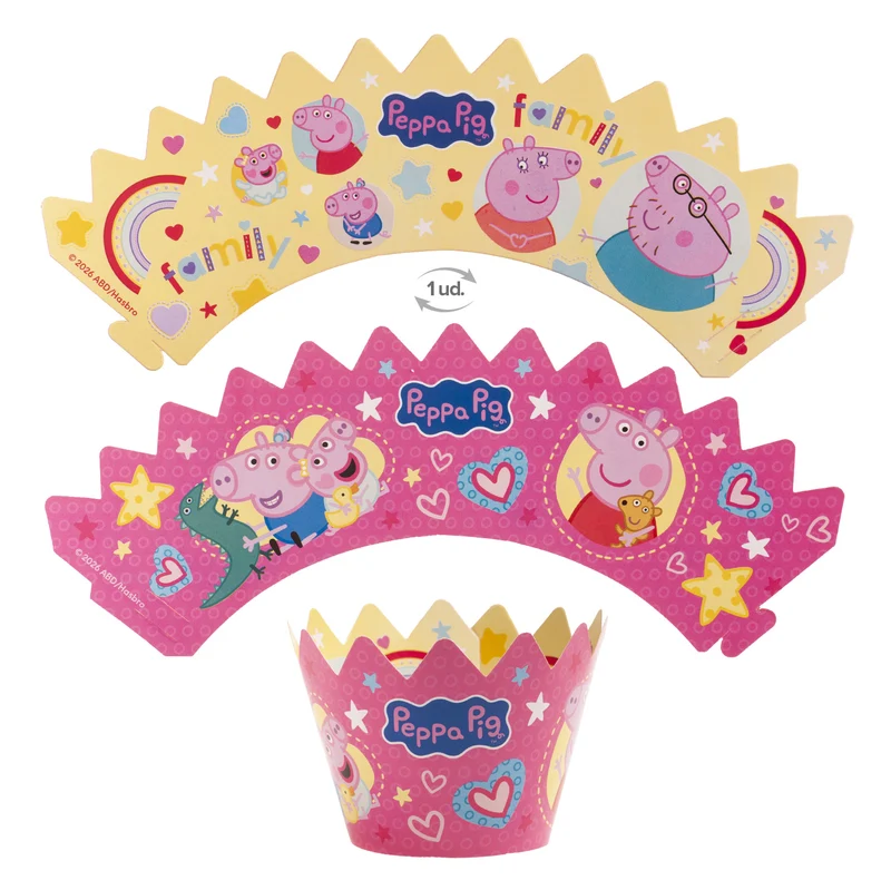KIT DECORACIÓN ENVOLTURA CUPCAKE CON TOPPERS PEPPA PIG 12U