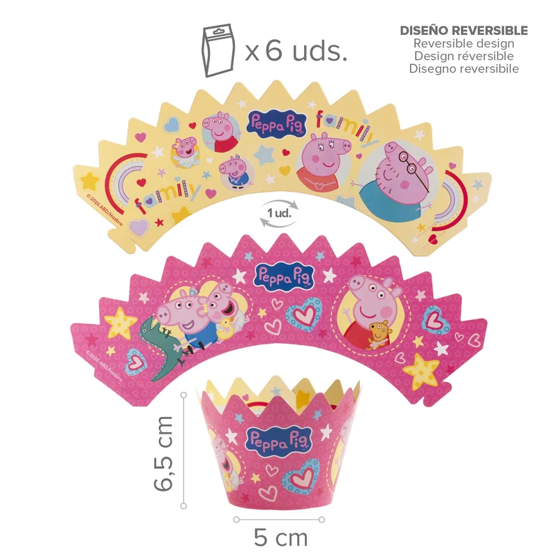 KIT DECORACIÓN ENVOLTURA CUPCAKE CON TOPPERS PEPPA PIG 12U