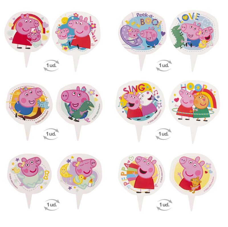KIT DECORACIÓN ENVOLTURA CUPCAKE CON TOPPERS PEPPA PIG 12U