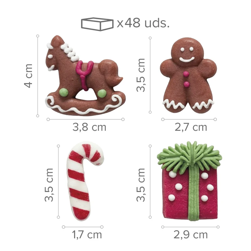 DECORACIÓN AZÚCAR 2D NAVIDAD SURTIDO CABALLO Y REGALO 48 UDS