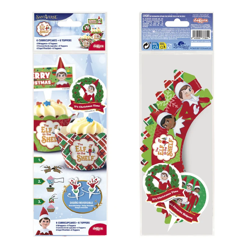KIT DECORACIÓN ENVOLTURA CUPCAKE CON TOPPERS THE ELF 12UD