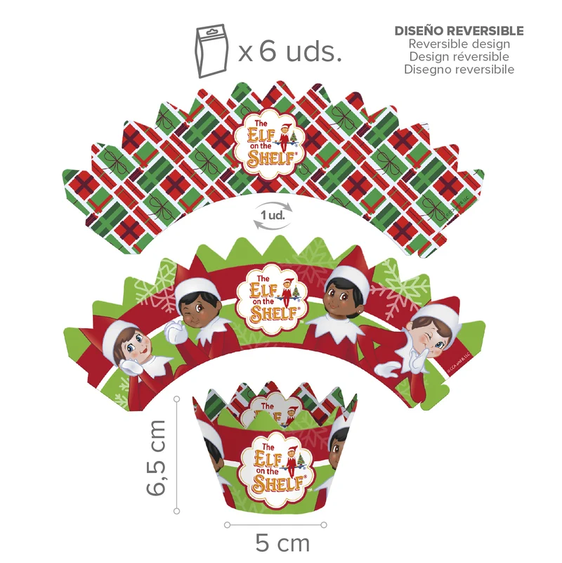KIT DECORACIÓN ENVOLTURA CUPCAKE CON TOPPERS THE ELF 12UD
