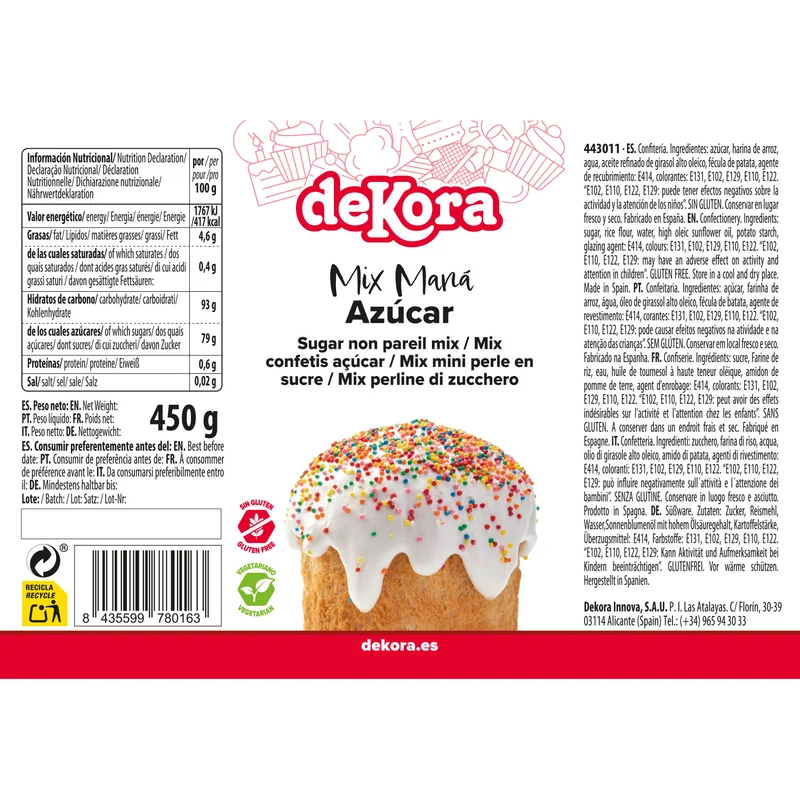 MIX MANA DE AZÚCAR COLORES 450GR