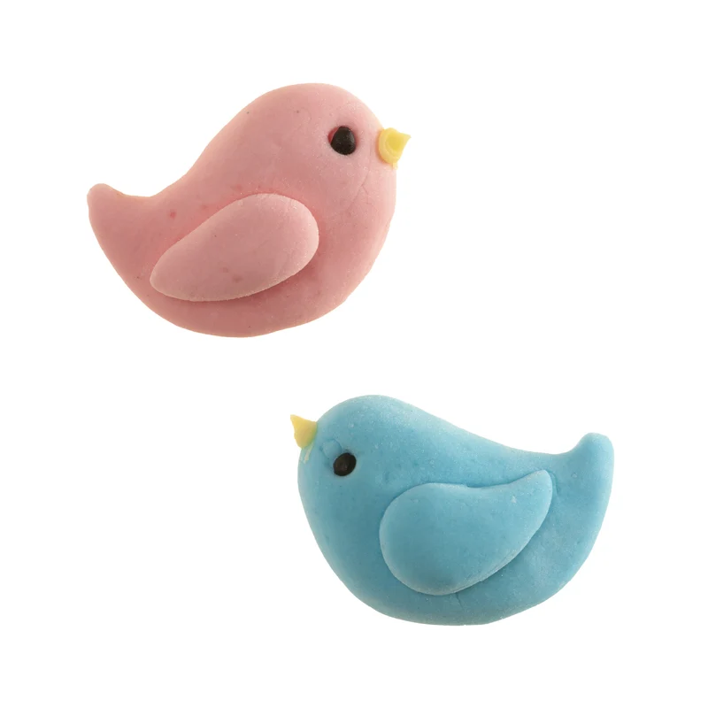 DECORACIÓN AZÚCAR 2D PÁJAROS ROSA Y AZUL 40 UNIDADES