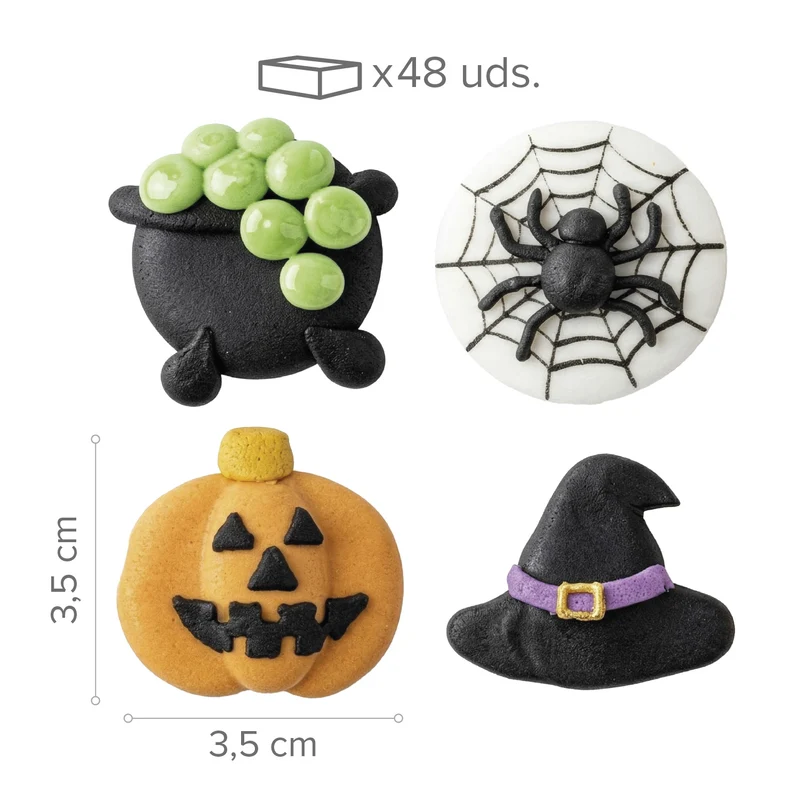 DECORACIÓN AZÚCAR 2D HALLOWEEN SURTIDO BRUJA Y ARAÑA 48 UDS