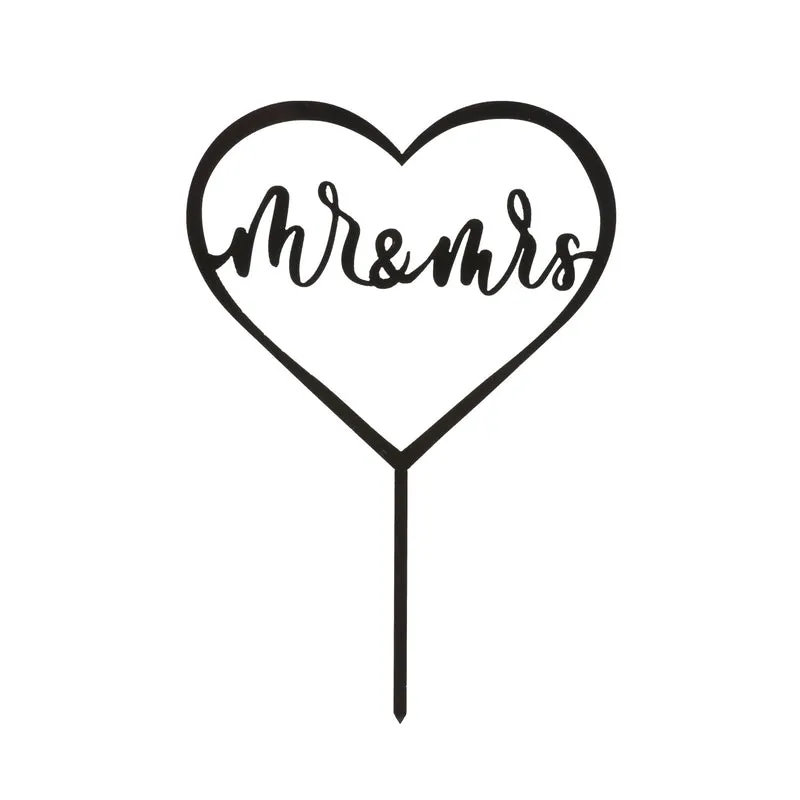 CAKE TOPPER MR AND MRS CORAZON NEGRO 15X10CM