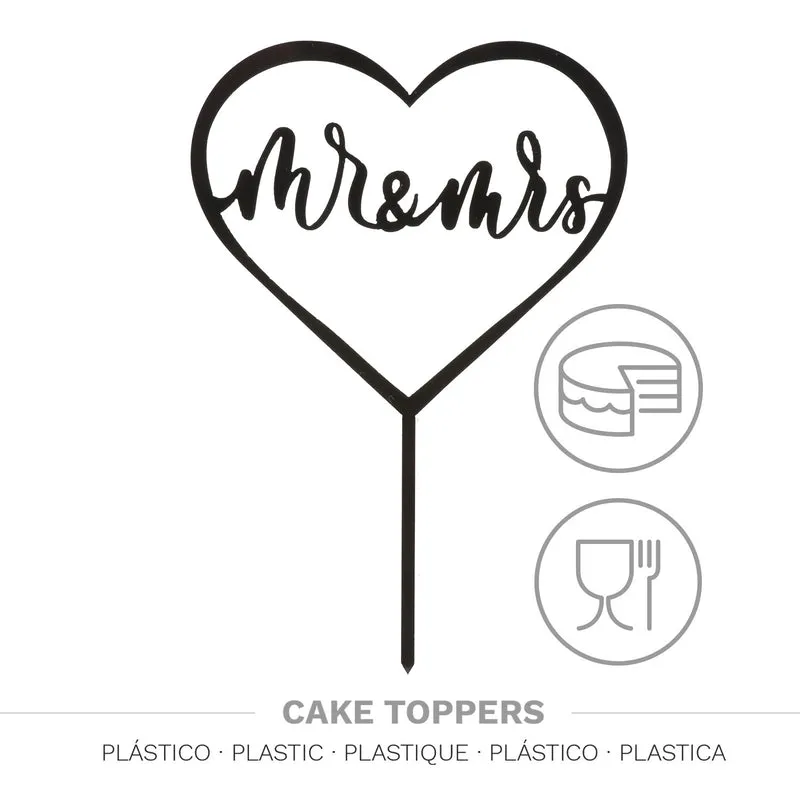 CAKE TOPPER MR AND MRS CORAZON NEGRO 15X10CM