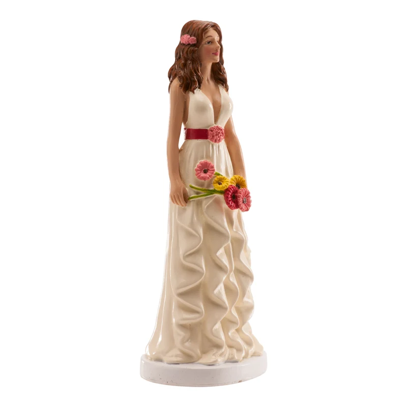 FIGURA DE BODA MUJER "RAMO MARGARITAS COLORES" 16 CM