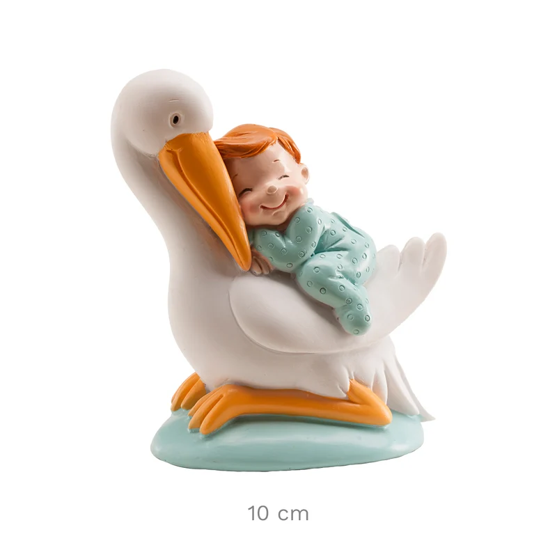 FIGURA PARA TARTA DE BAUTIZO CIGÜEÑA DORMIDA AZUL 10CM
