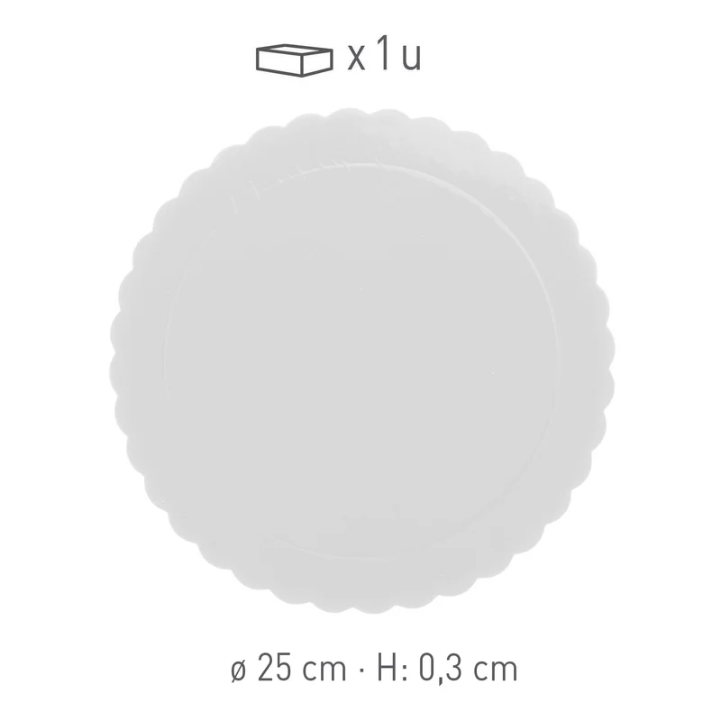 PLATO REDONDO PARA TARTA ONDULADO BLANCO 3 MM 25 CM