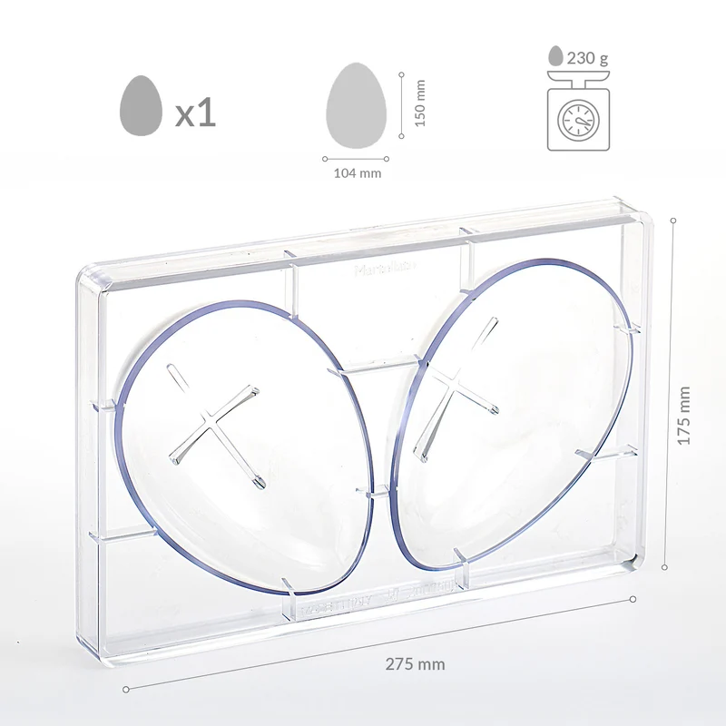 MOLDE POLICARBONATO PARA 1 HUEVO 230GR 104X150MM | 2 MITADES