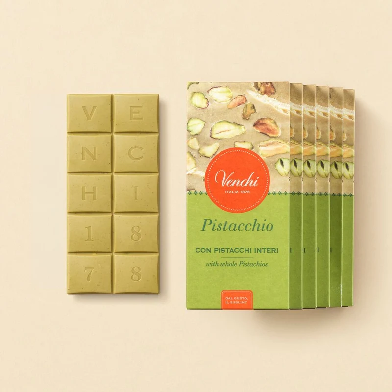 Tavoletta di Cioccolato al Pistacchio con Pistacchi Interi Set da 6