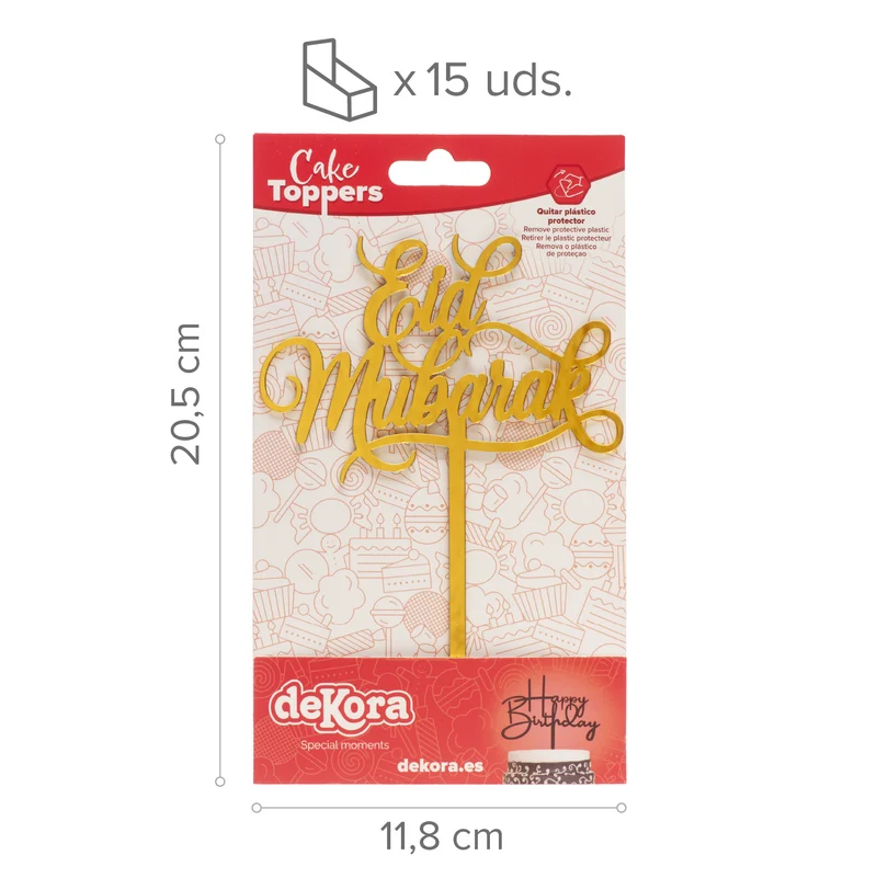 CAKE TOPPER DORADO EID MUBARAK 11,5X15,5CM