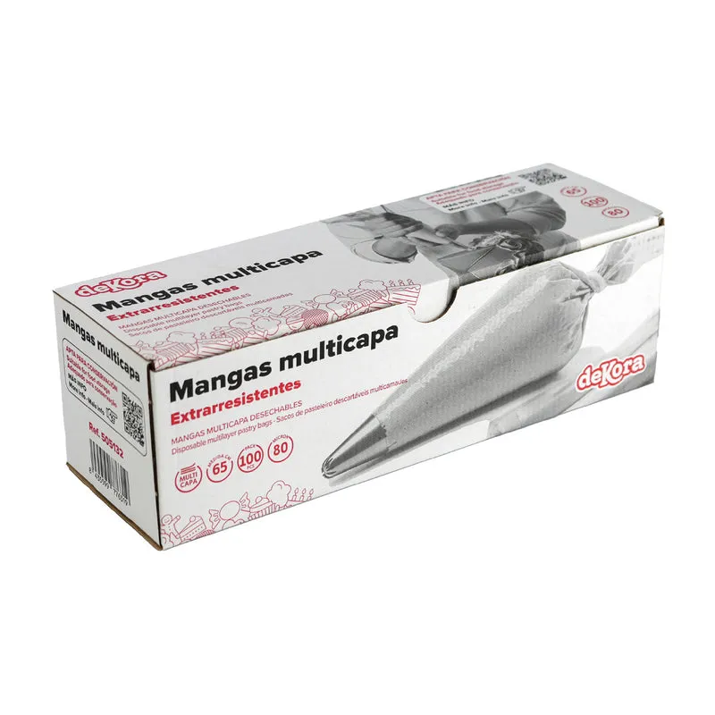 MANGA DESECHABLE TRANSP. MULTICAPA 65 CM 100 UDS 80 MICRAS