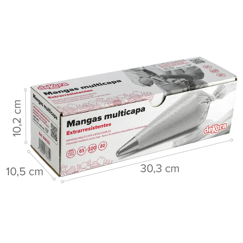 MANGA DESECHABLE TRANSP. MULTICAPA 65 CM 100 UDS 80 MICRAS