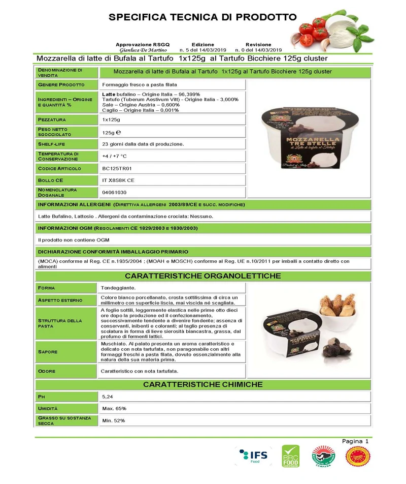 Mozzarella di Bufala Tartufo Bicchiere 125g