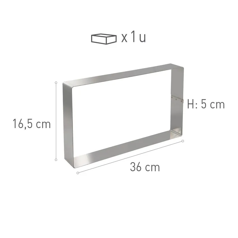 MOLDE RECTANGULAR ACERO INOX. 36X16.5H5CM