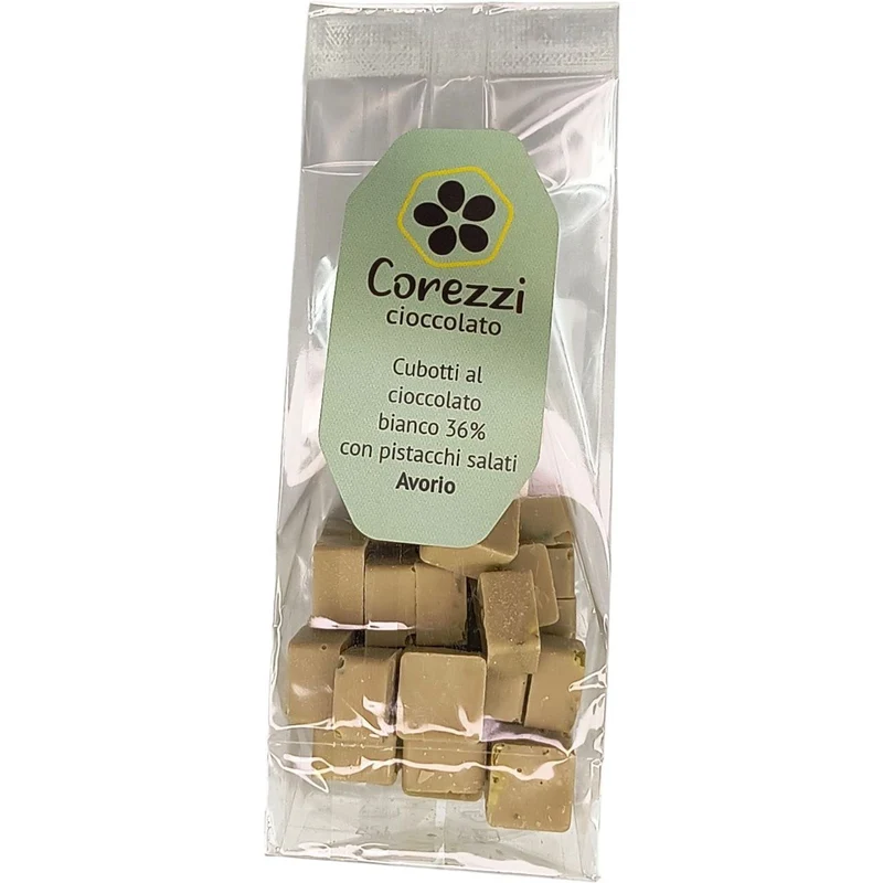 AVORIO - Cioccolato Bianco 36% con Pistacchio di Bronte Salato - Formato Degustazione 100g
