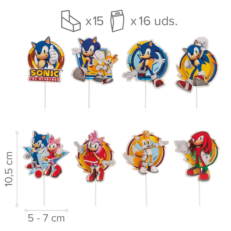 CAKE TOPPER PAPEL SONIC 8 MODELOS 16 UNIDADES