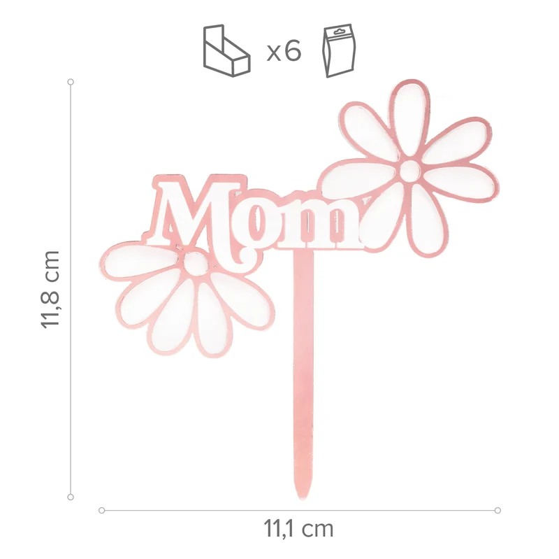 CAKE TOPPER MOM CON FLORES ROSA 11,8X11,1CM