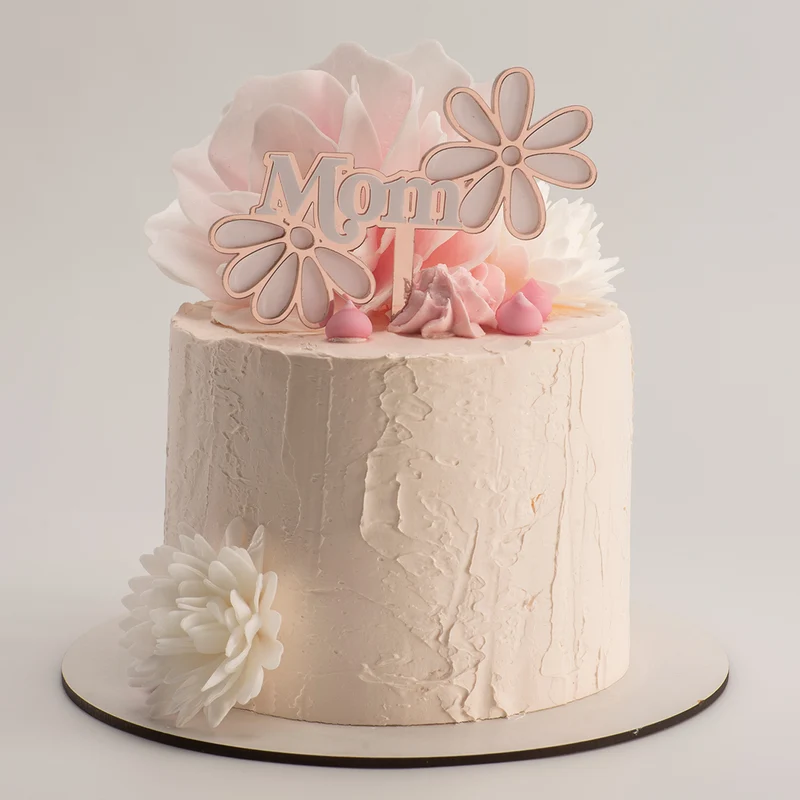 CAKE TOPPER MOM CON FLORES ROSA 11,8X11,1CM