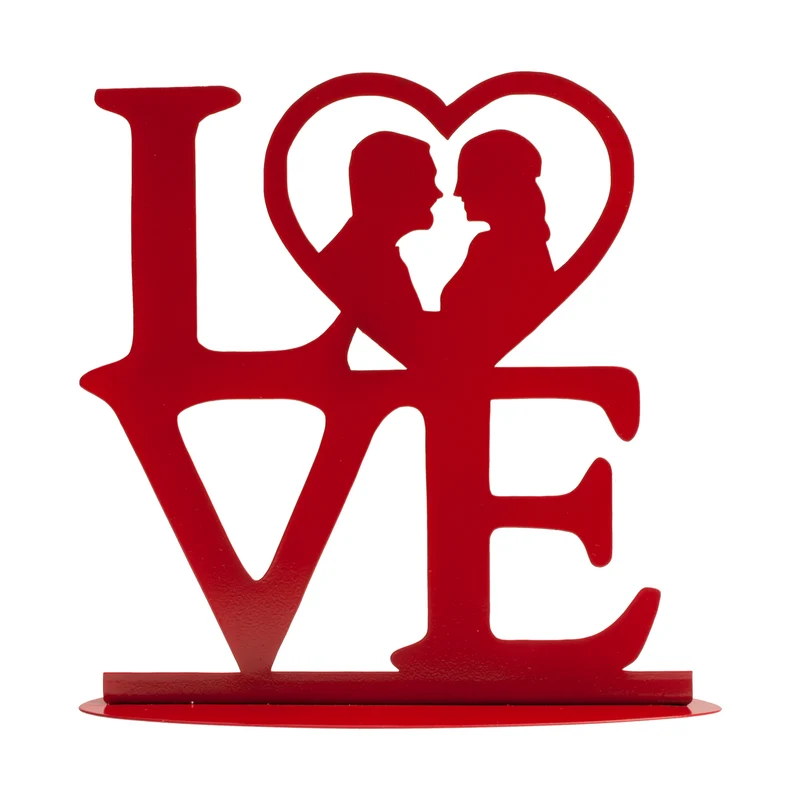 TOPPER PARA TARTA BODA "LOVE" METAL ROJO 19X19 CM
