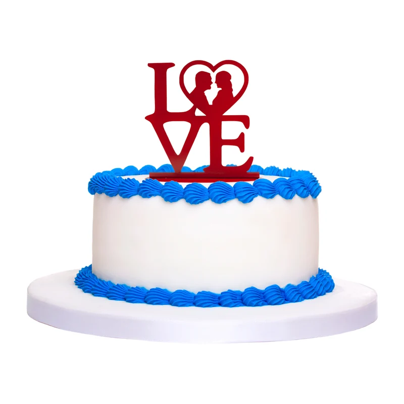 TOPPER PARA TARTA BODA "LOVE" METAL ROJO 19X19 CM
