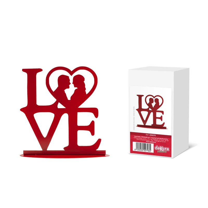 TOPPER PARA TARTA BODA "LOVE" METAL ROJO 19X19 CM