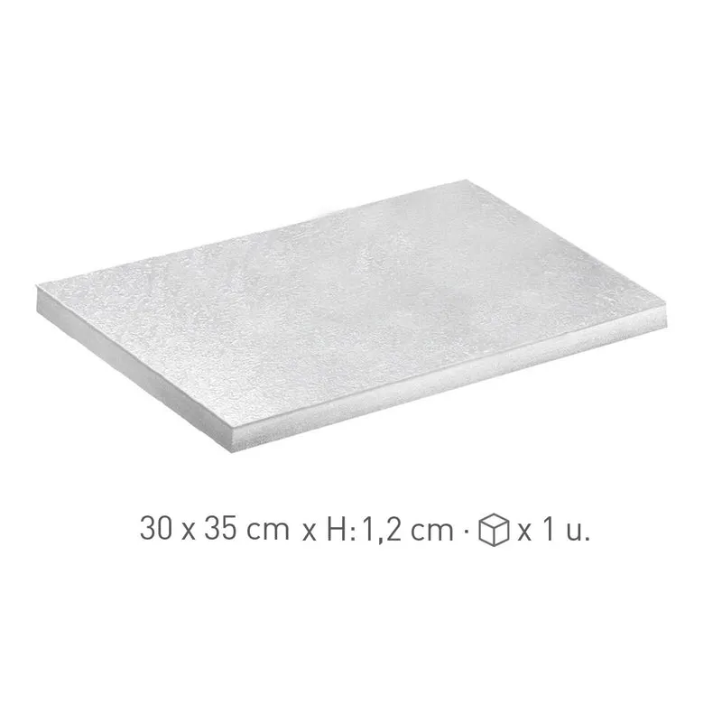 BASE DE TARTA RECTANGULAR PLATEADA 30X25 CM H1.2CM