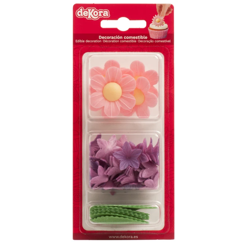 BLISTER DECORACIÓN OBLEA 5 FLORES + 25 MINIFLORES + 8 HOJAS