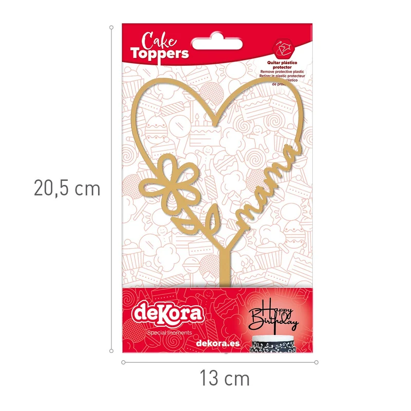 CAKE TOPPER CORAZÓN ORO MAMA 16X11CM